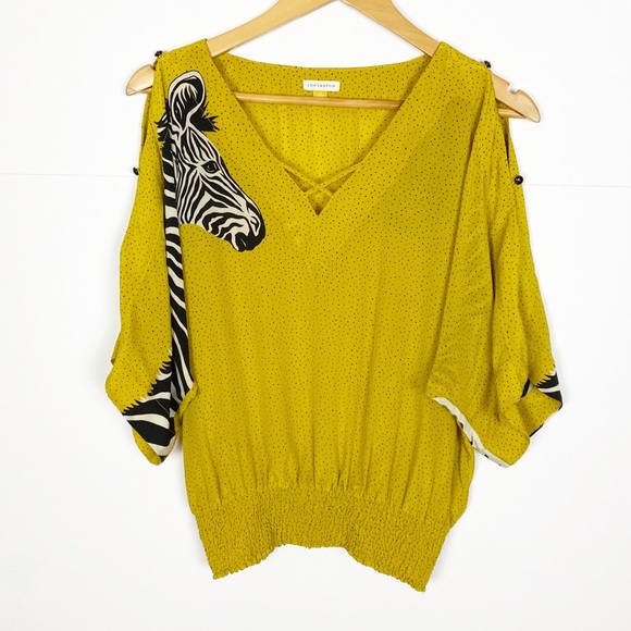 Anthropologie Tops - Anthropologie Leifsdottir Silk Zebra Blouse Size 2 Polka Dot Button Sleeve